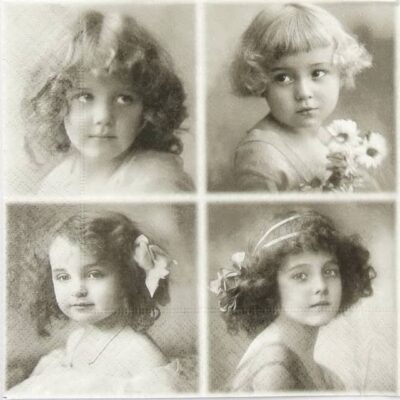 Single Paper Napkin for Decoupage and Party - Vintage Children Portraits / Sepia Little Girls with Flowers
