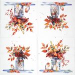 Ramo de Otono Ti-flair decoupage napkin full open layout with autumn jar, leaves, berries and small bird.