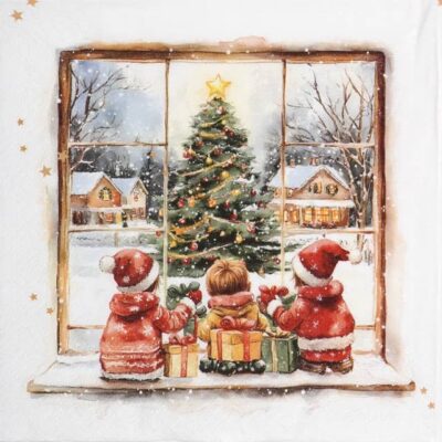 Single Decoupage napkin - Waiting for Santa