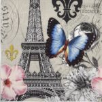 Ice Paris Ambiente napkin quarter layout with Eiffel Tower, butterfly and floral motifs