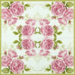 Delicate Roses Easy Life decoupage napkin fully opened with pink roses and green leaves.