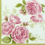 Delicate Roses decoupage napkin quarter fold with pink roses and green leaves by Easy Life.