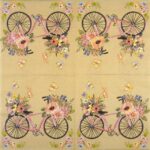 Full repeating motif of bicycle with flowers on kraft background