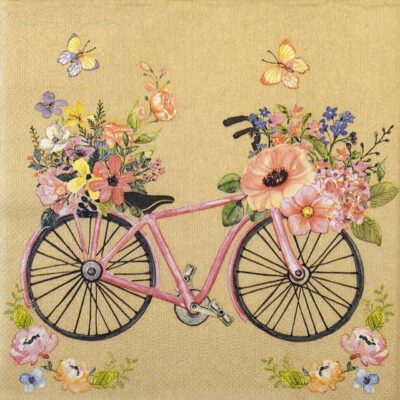 Single Decoupage Napkin - Bicycle Full of Flowers on Kraft