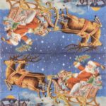 Two repeating Christmas panels showing Santa in a festive sleigh against a snowy night sky.
