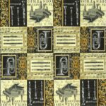 Music Instruments PAW napkin full open layout with classical instruments and ornate vintage motifs.