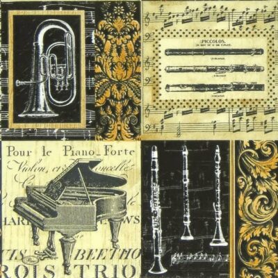 Paper Napkin Paw Musical Instruments and Notes 33x33 cm