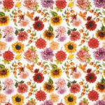 Open view of the Autumn Blooming cocktail napkin showing a full-sheet pattern of repeating autumn flowers and leaves.